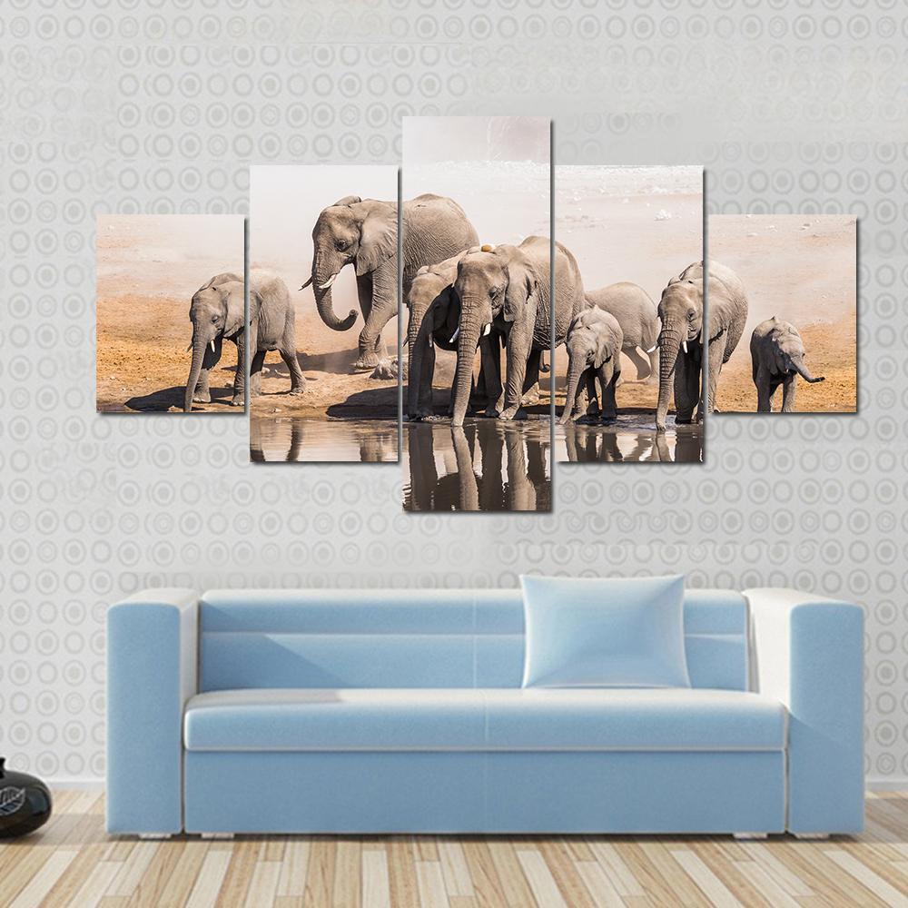 Family Of African Elephants Animal Canvas Wall Art