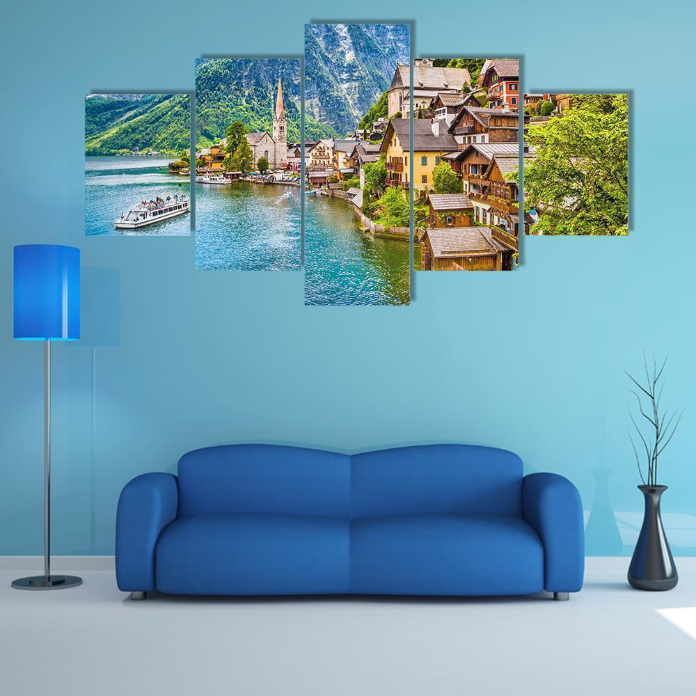 Famous Hallstatt Mountain Village With Lake Hallstatt Nature Canvas Wall Art