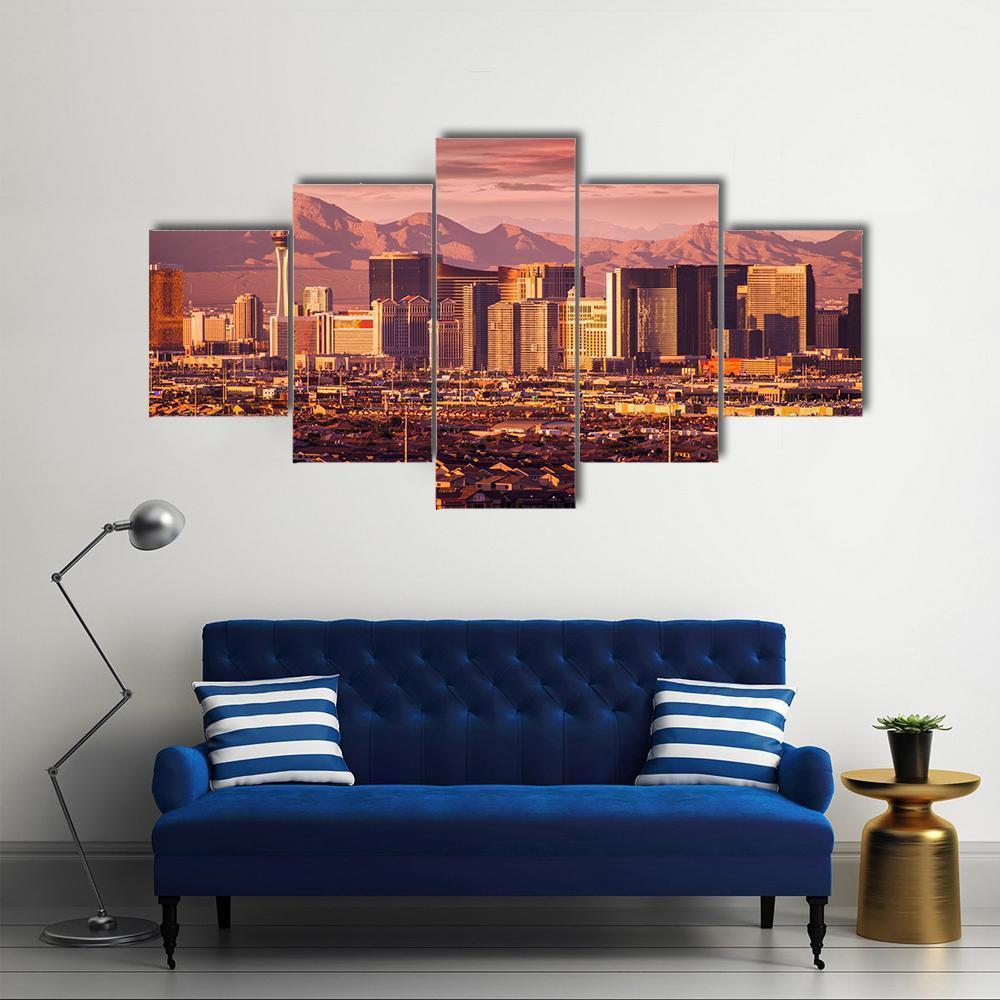 Famous Las Vegas Strip Skyline At Sunset Nature Canvas Wall Art