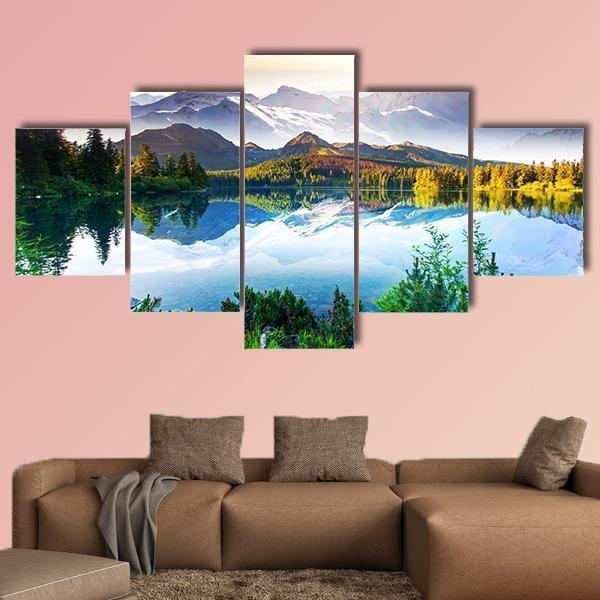 Fantastic Sunny Day In Mountain Lake Nature Canvas Wall Art