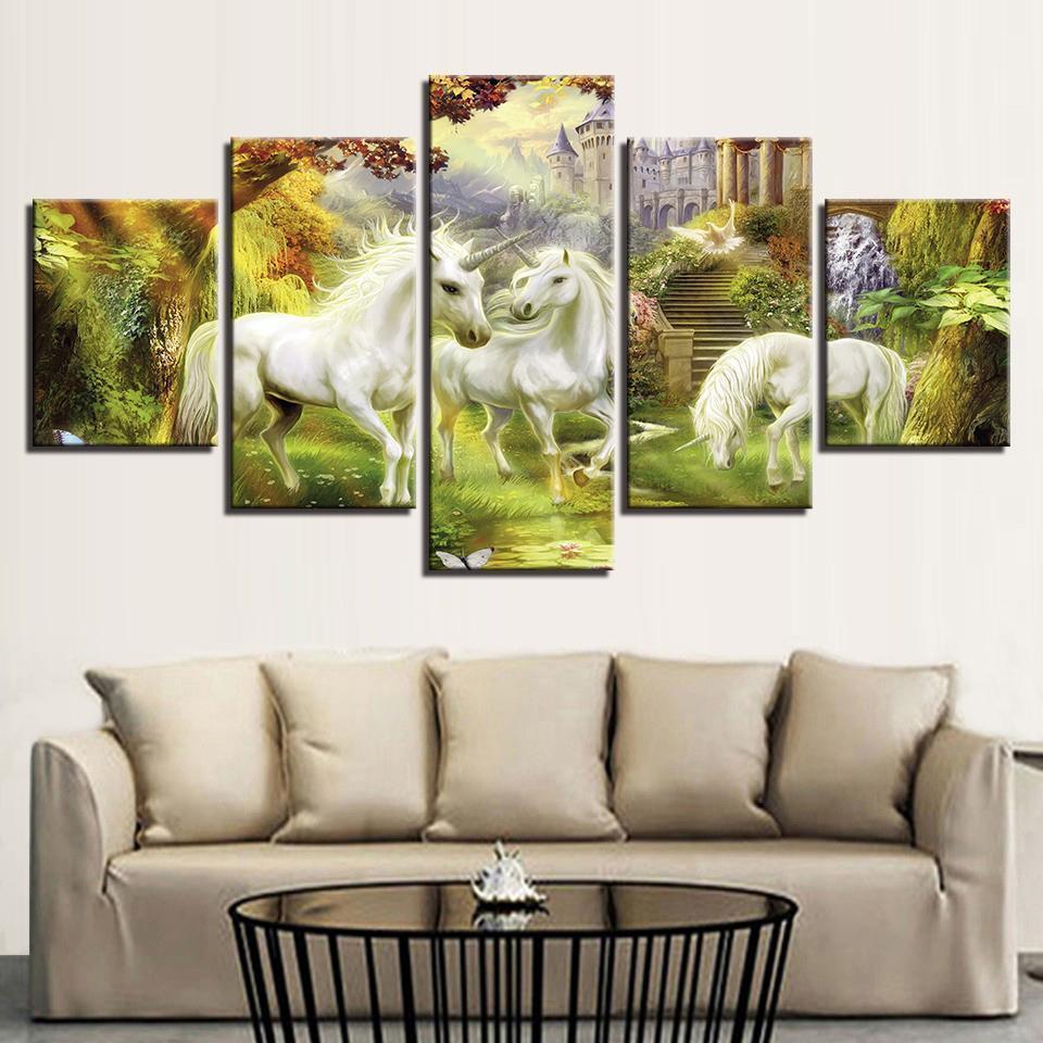 Fantasy Abstract Unicorn And Fairy Birds Abstract Animal Canvas Wall Art