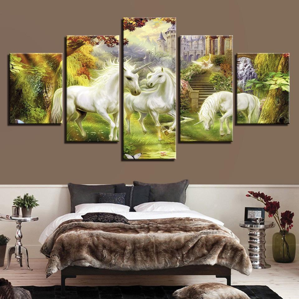 Fantasy Abstract Unicorn And Fairy Birds Abstract Animal Canvas Wall Art
