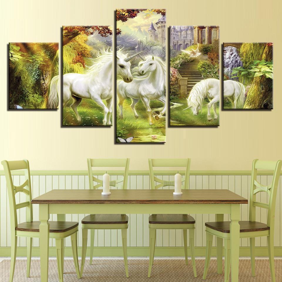Fantasy Abstract Unicorn And Fairy Birds Abstract Animal Canvas Wall Art