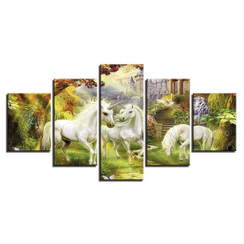 Fantasy Abstract Unicorn And Fairy Birds Abstract Animal Canvas Wall Art