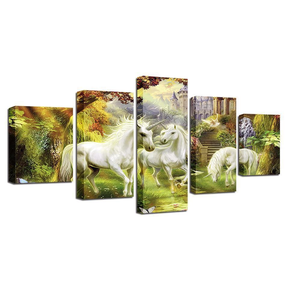 Fantasy Abstract Unicorn And Fairy Birds Abstract Animal Canvas Wall Art