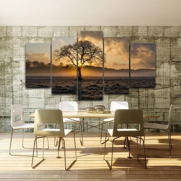 Farm Field Sunrise Tree Landscape Nature Canvas Wall Art