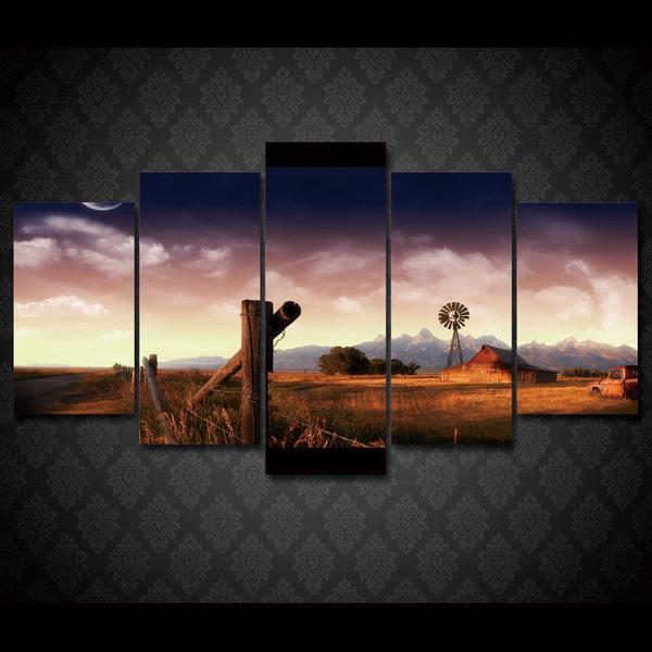 Farm Windmill Landscape Nature Canvas Wall Art