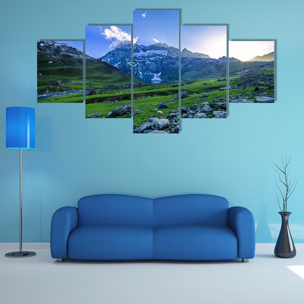 Farm With Green Field Nature Canvas Wall Art