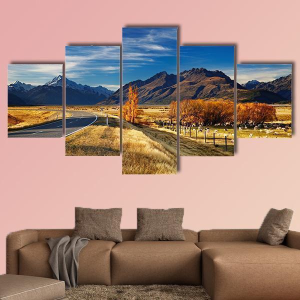 Farmland With Mount Cook Nature Canvas Wall Art