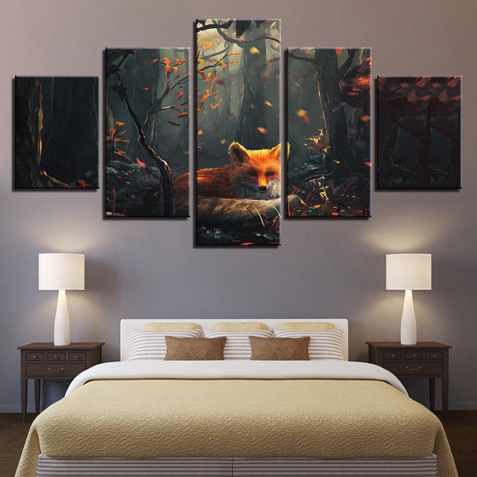 Fashion Forest Animal Fox Abstract Animal Canvas Wall Art