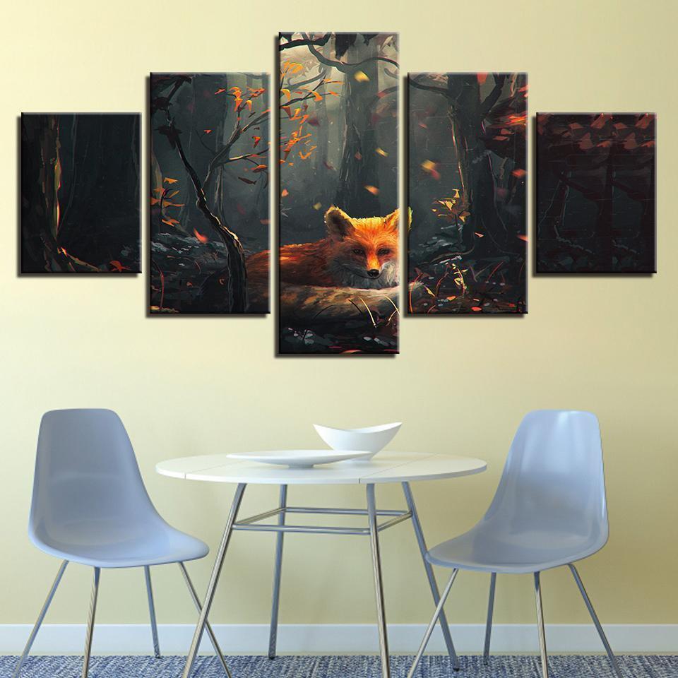 Fashion Forest Animal Fox Abstract Animal Canvas Wall Art