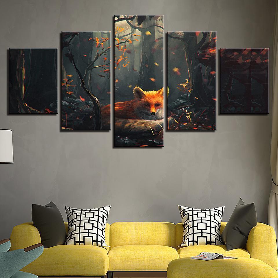 Fashion Forest Animal Fox Abstract Animal Canvas Wall Art