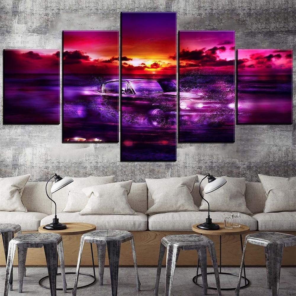 Fast Ford Mustang In Sunset Car &amp;amp; Motor Canvas Wall Art