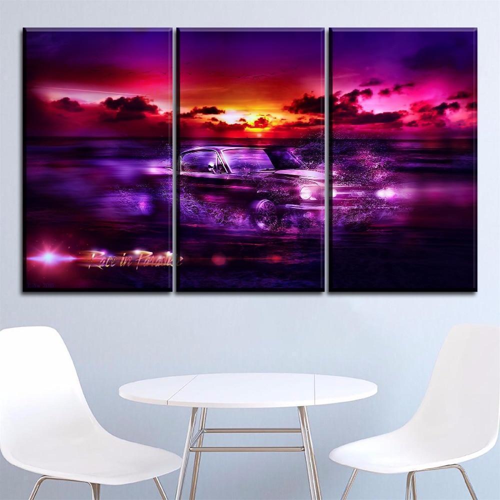 Fast Ford Mustang In Sunset Car &amp;amp; Motor Canvas Wall Art