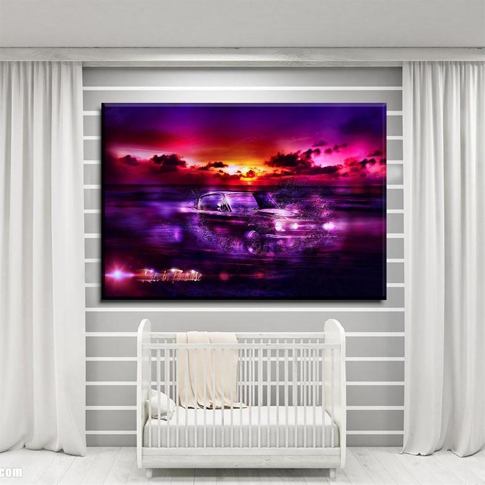 Fast Ford Mustang In Sunset Car &amp;amp; Motor Canvas Wall Art