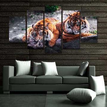 Feasting Tigers Animal Canvas Wall Art