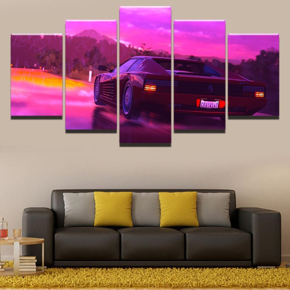 Ferrari Retro Wave Sport Car 1 Car Canvas Wall Art