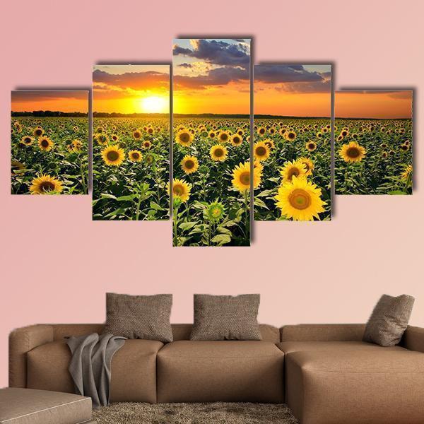 Field Of Blooming Sunflowers Nature Canvas Wall Art