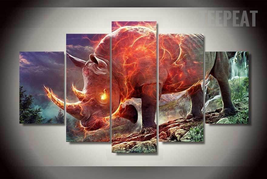 Fiery Rhinoceros Abstract Animal Canvas Wall Art