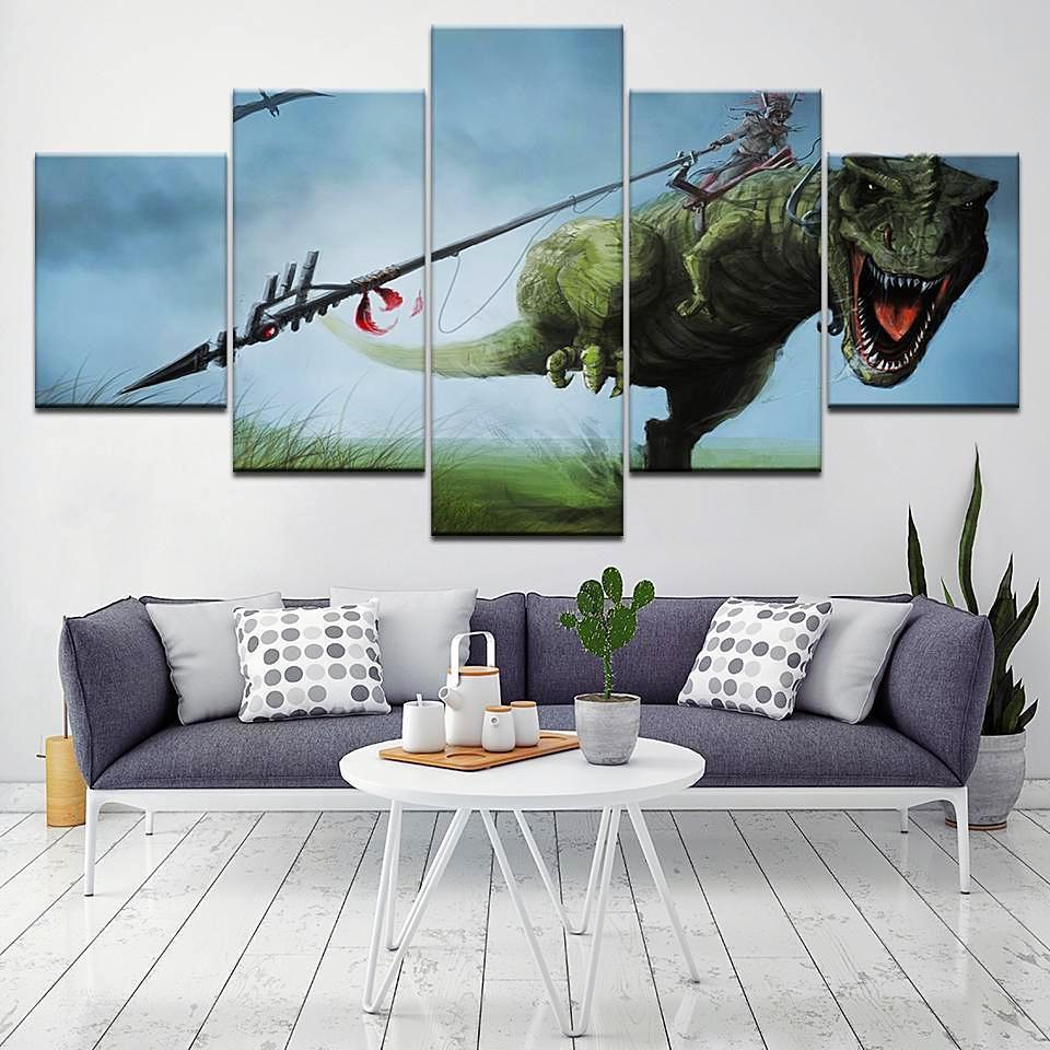 Fighting Jurassic Park Canvas Wall Art