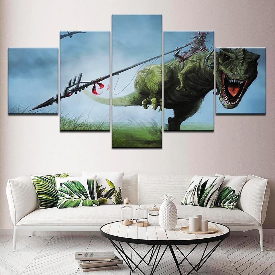 Fighting Jurassic Park Canvas Wall Art