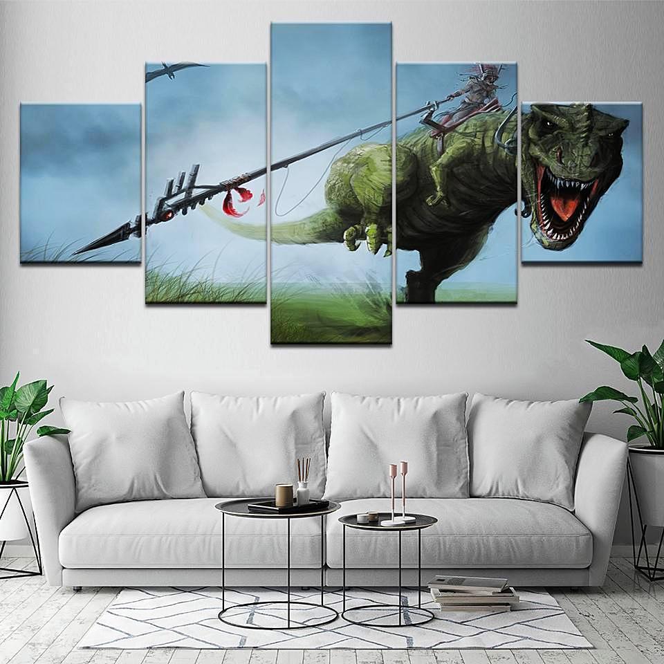 Fighting Jurassic Park Canvas Wall Art