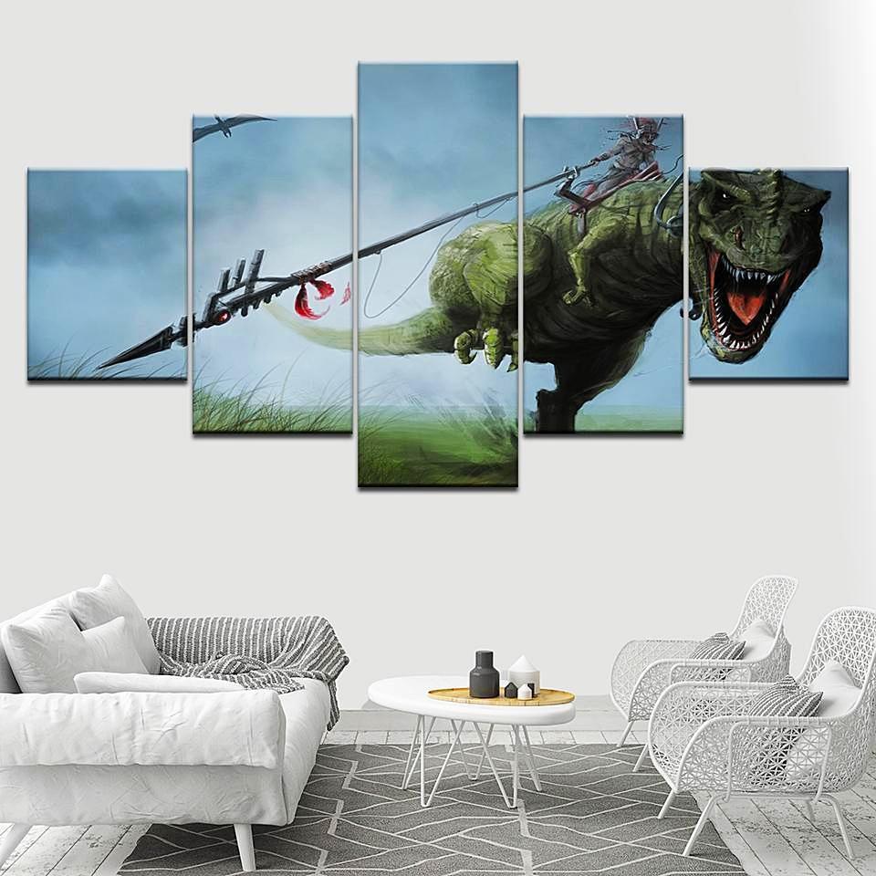 Fighting Jurassic Park Canvas Wall Art