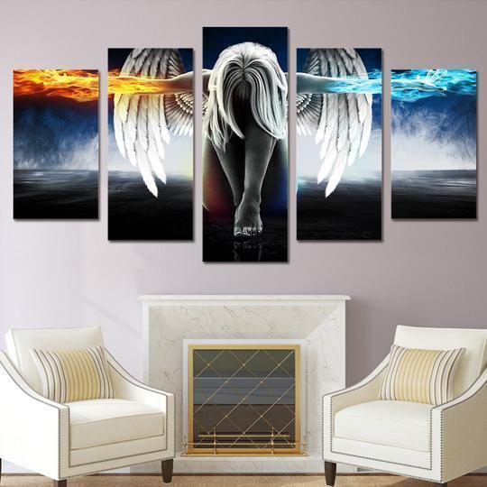 Fire And Ice Angel Cartoon Canvas Wall Art
