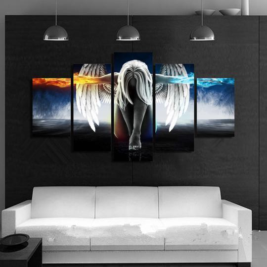 Fire And Ice Angel Cartoon Canvas Wall Art