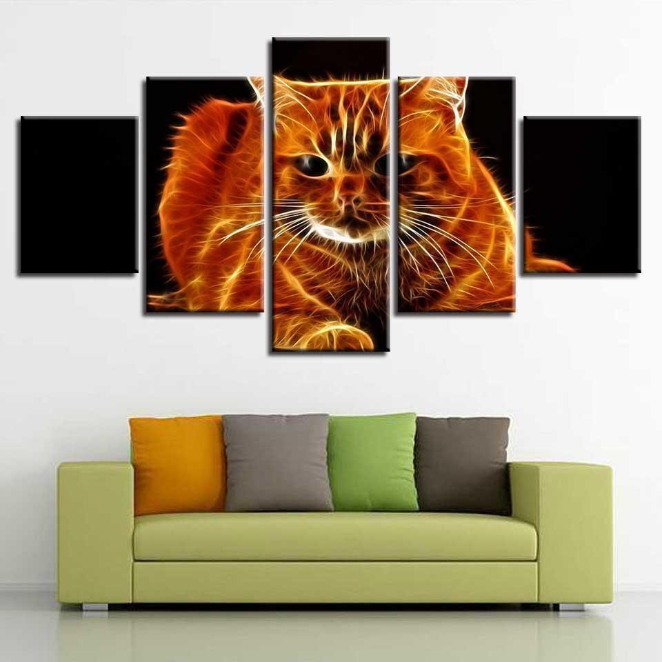 Fire Cat Abstract Animal Canvas Wall Art