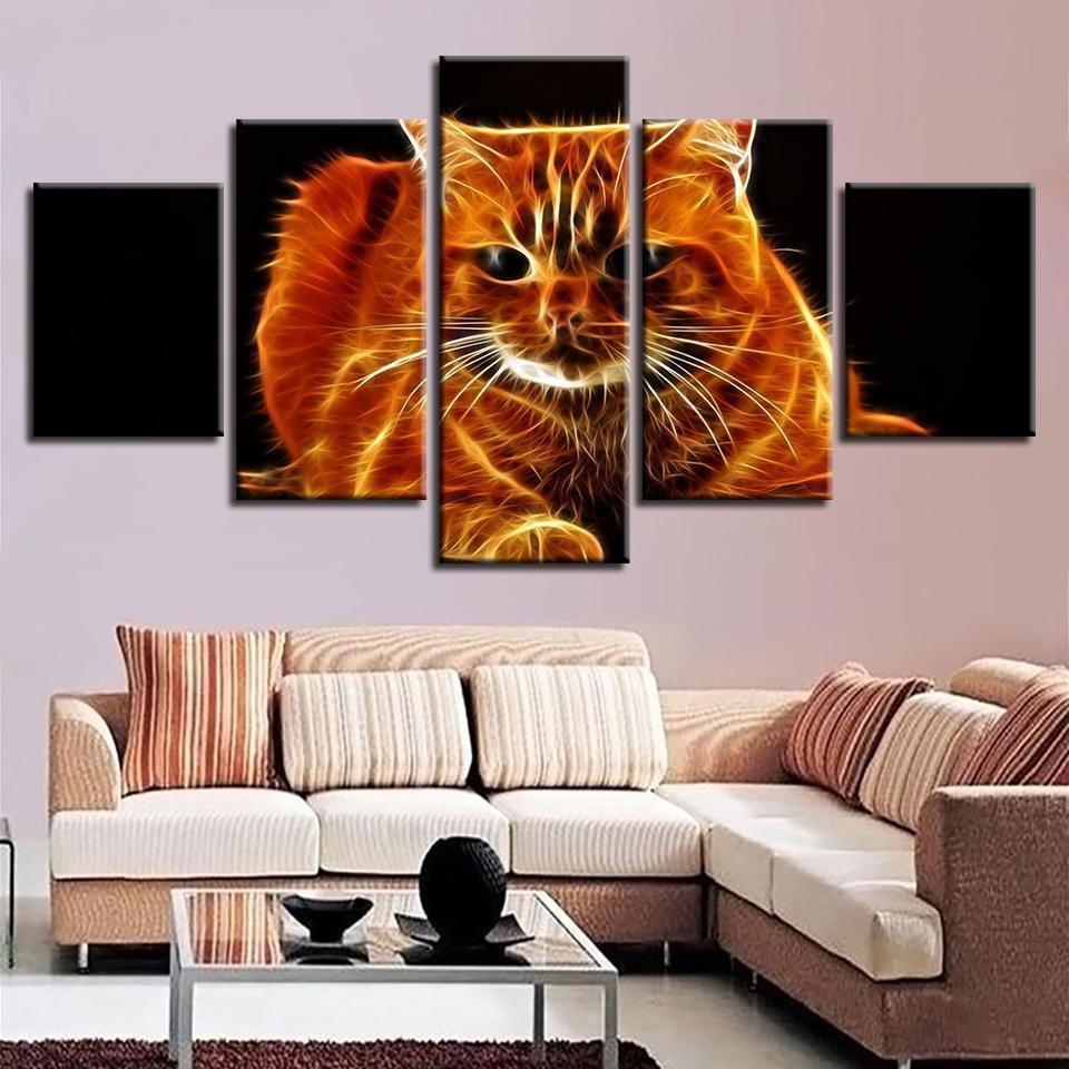 Fire Cat Abstract Animal Canvas Wall Art