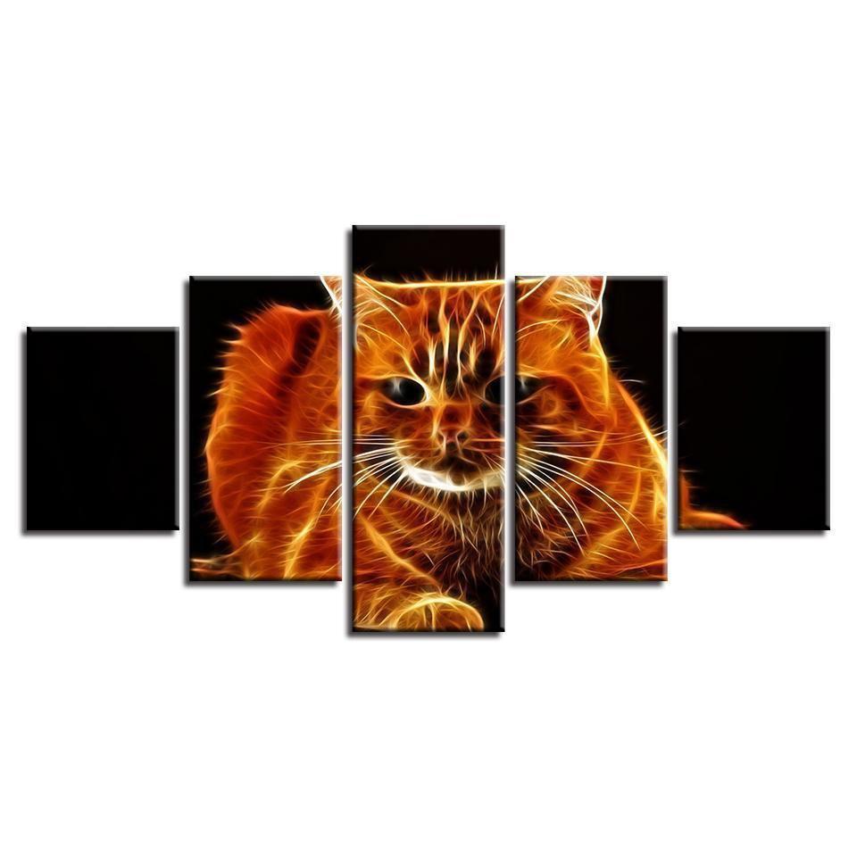Fire Cat Abstract Animal Canvas Wall Art