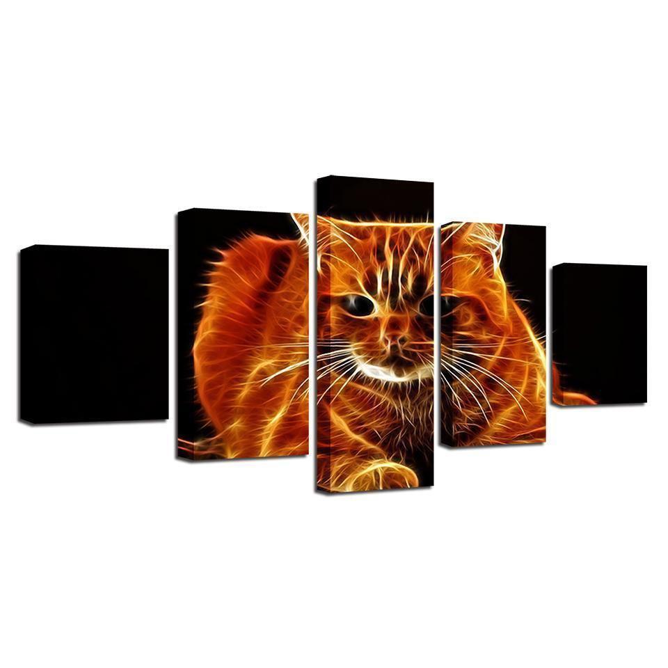 Fire Cat Abstract Animal Canvas Wall Art