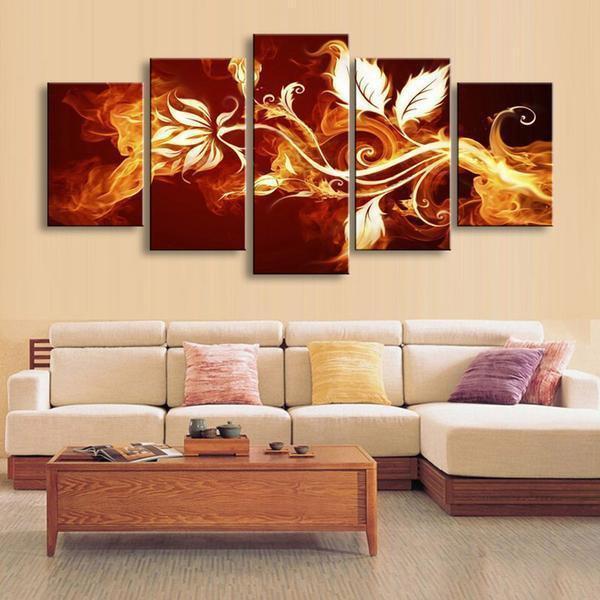 Fire Flowers Abstract Canvas Wall Art