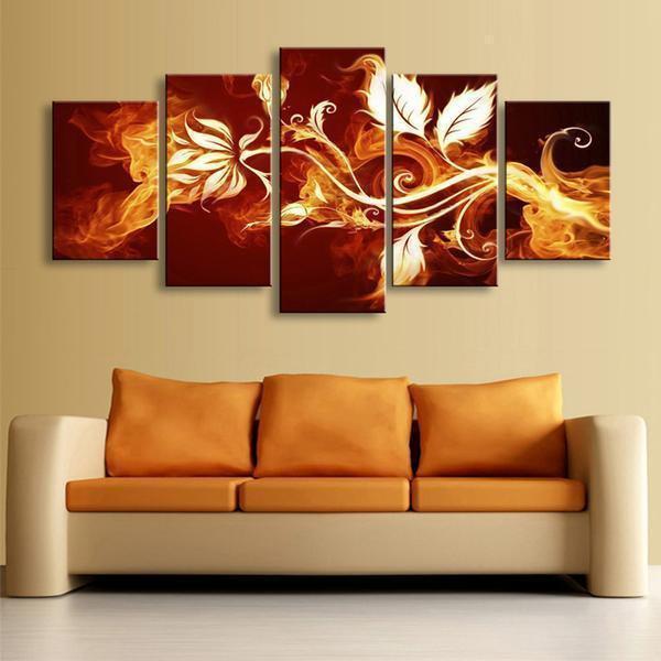 Fire Flowers Abstract Canvas Wall Art