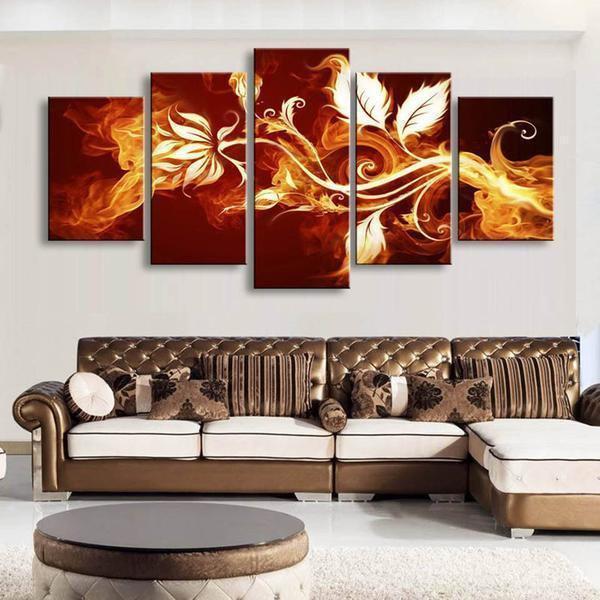 Fire Flowers Abstract Canvas Wall Art