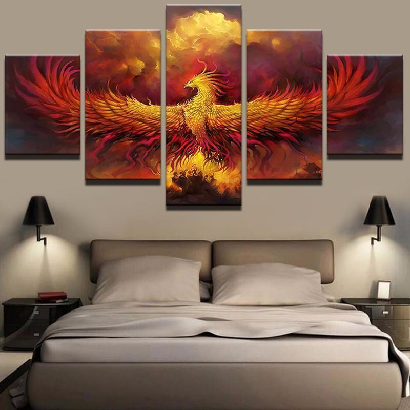 Fire Phoenix Abstract Animal Canvas Wall Art