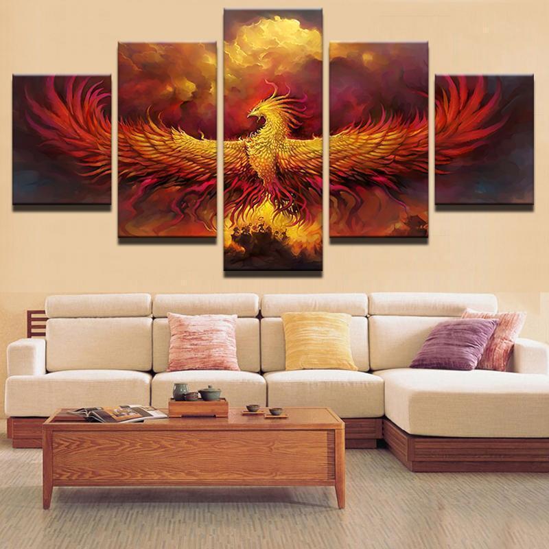 Fire Phoenix Abstract Animal Canvas Wall Art