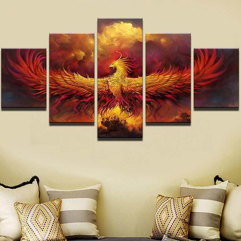 Fire Phoenix Abstract Animal Canvas Wall Art