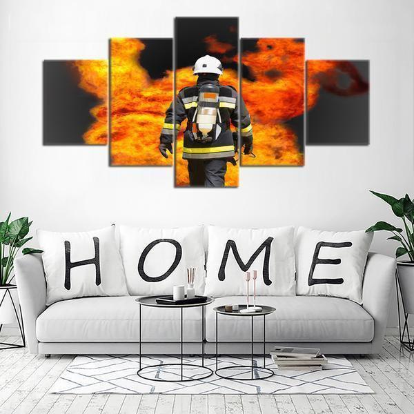Fire Rescue Wall Art Firefighter Fireman Flames Life Canvas Wall Art