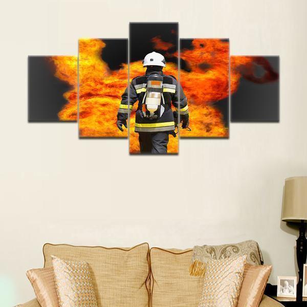 Fire Rescue Wall Art Firefighter Fireman Flames Life Canvas Wall Art