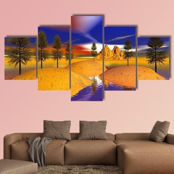 Fire Trees And Mountain Abstract Nature Canvas Wall Art