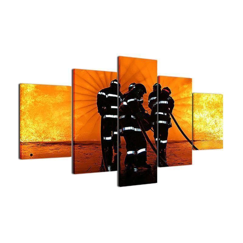 Firefighters Fight Flames Water Life Canvas Wall Art
