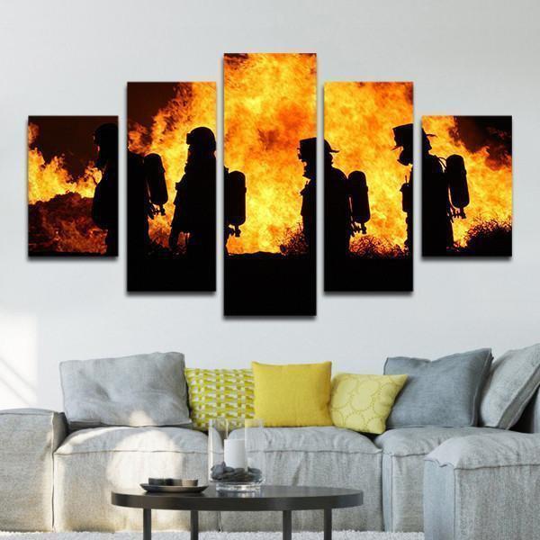 Firefighters In Action Life Canvas Wall Art