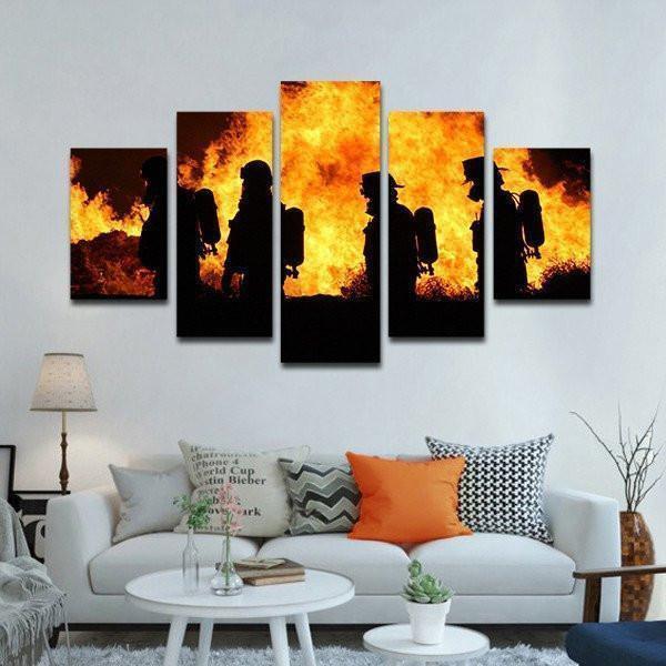 Firefighters In Action Life Canvas Wall Art
