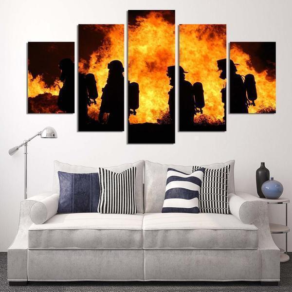 Firefighters In Action Life Canvas Wall Art