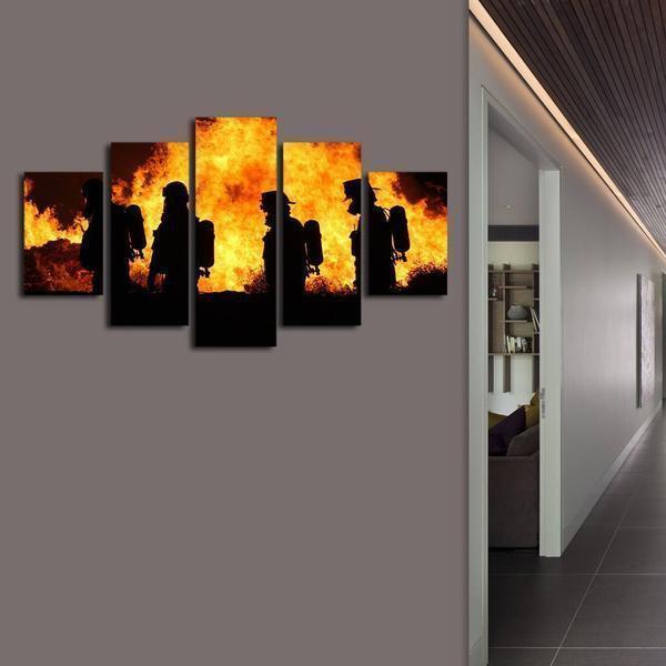 Firefighters In Action Life Canvas Wall Art