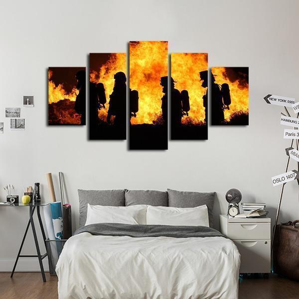 Firefighters In Action Life Canvas Wall Art