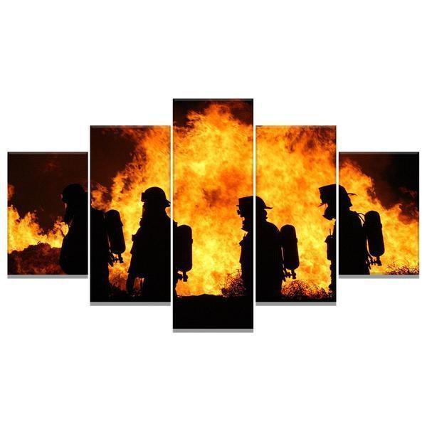 Firefighters In Action Life Canvas Wall Art