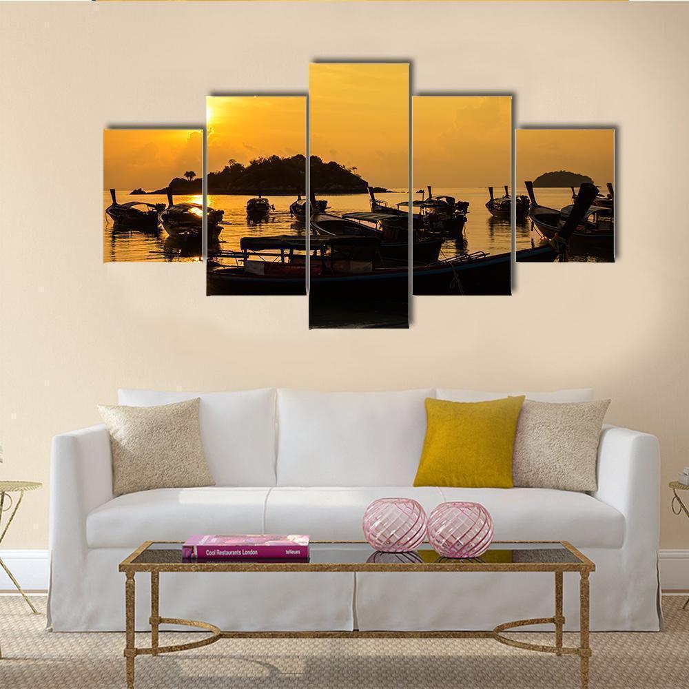 Fish Boat In Sea Sunlight Nature Canvas Wall Art